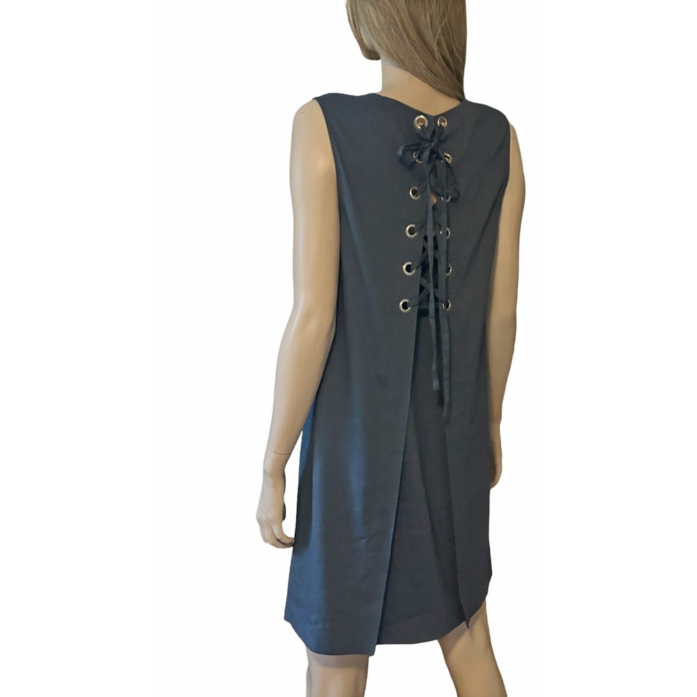 Theory Keshelle Dress Linen Rayon Blend Lace Up Corset Back Metal Grommets - Picture 8 of 16